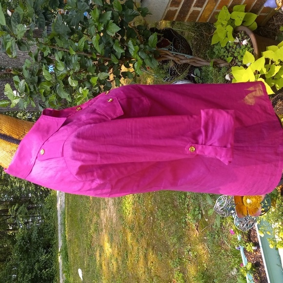 Tory Burch Brigitte Pink Purple Long Sleeve Roll Tab Button Up Blouse - Picture 4 of 14